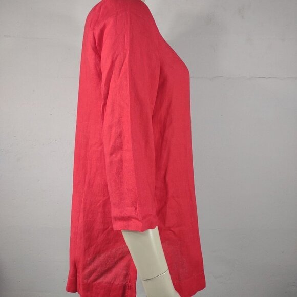 NWT J. Jill Pimento red 100% Linen 3/4 sleeve Y-Neck shirt blouse ladies XS - Picture 3 of 8